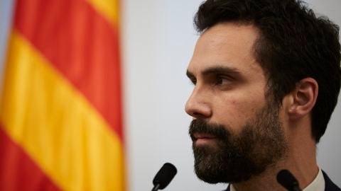 El presidente del Parlament, Roger Torrent (ERC), durante una comparecencia en Barcelona