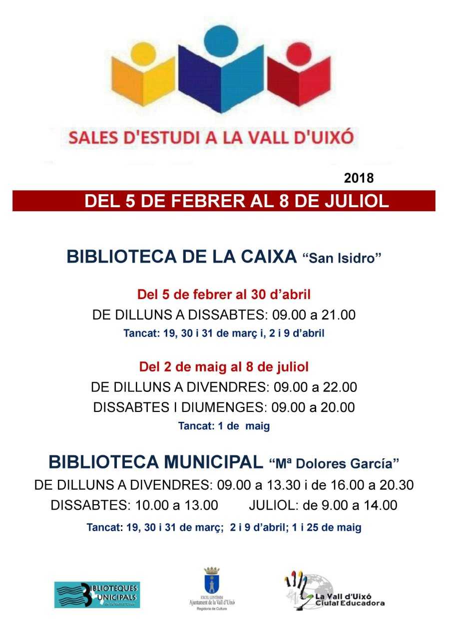 Vall d’Uixó amplía el horario especial de estudio de la biblioteca de la Caja Rural San Isidro Vall d’Uixó amplía el horario especial de estudio de la biblioteca de la Caja Rural San Isidro