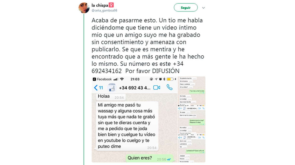 Una joven sevillana denuncia amenazas de un hombre que cogió su número de una página de anuncios Una joven sevillana denuncia amenazas de un hombre que cogió su número de una página de anuncios