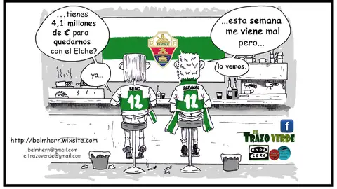 Dos aficionados dialogan en un bar sobre el famoso aval de 4'1 millones de euros que necesita el Elche CF. ELCHE CF