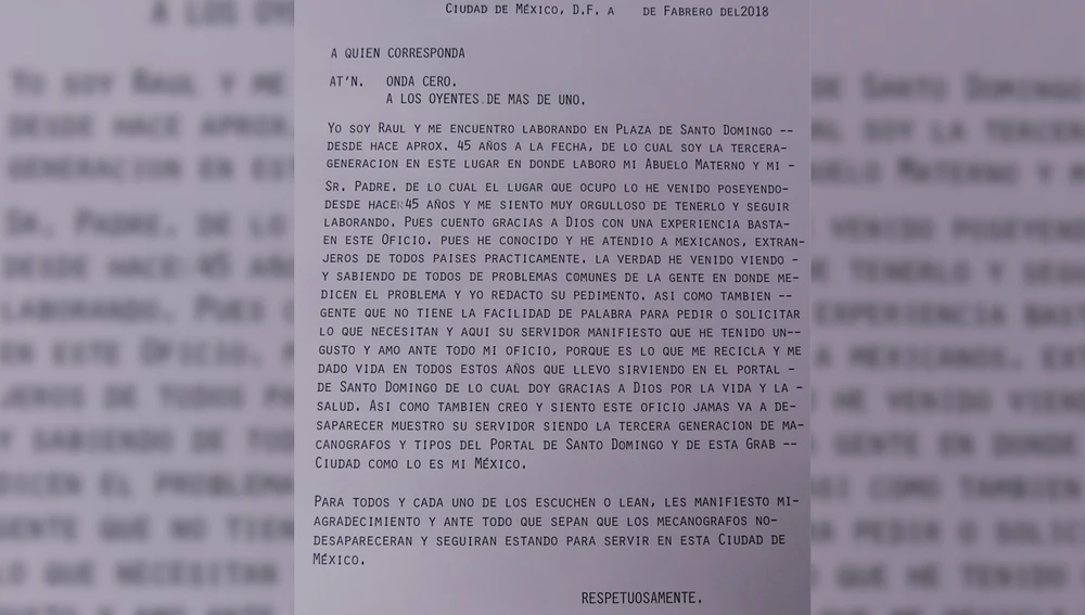 Carta escrita por el escribidor mexicano a los oyentes de Más de uno Carta escrita por el escribidor mexicano a los oyentes de Más de uno