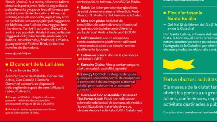 Piden a Colau que retire un testeo de drogas y cannabis para niños del programa de Fiestas de Santa Eulàlia Piden a Colau que retire un testeo de drogas y cannabis para niños del programa de Fiestas de Santa Eulàlia
