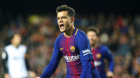 Coutinho celebra su gol con el Barça