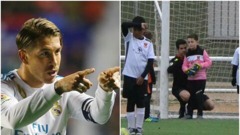 Sergio Ramos aplaude el gesto de un &aacute;rbitro con un benjam&iacute;n