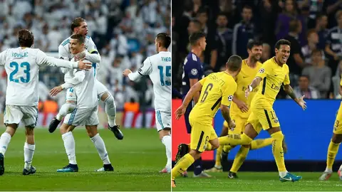 Real Madrid y PSG celebran un gol en la fase de grupos de la Champions Real Madrid y PSG celebran un gol en la fase de grupos de la Champions