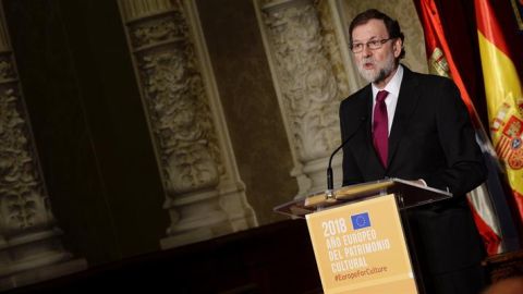 El presidente del Gobierno, Mariano Rajoy, durante su intervenci&oacute;n en el acto de presentaci&oacute;n del A&ntilde;o Europeo del Patrimonio Cultural celebrado en Palencia