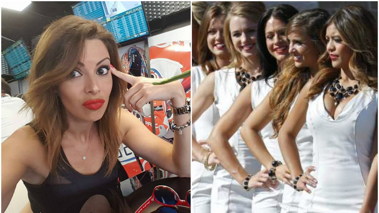 Una azafata de MotoGP protesta contra la decisión de la F1