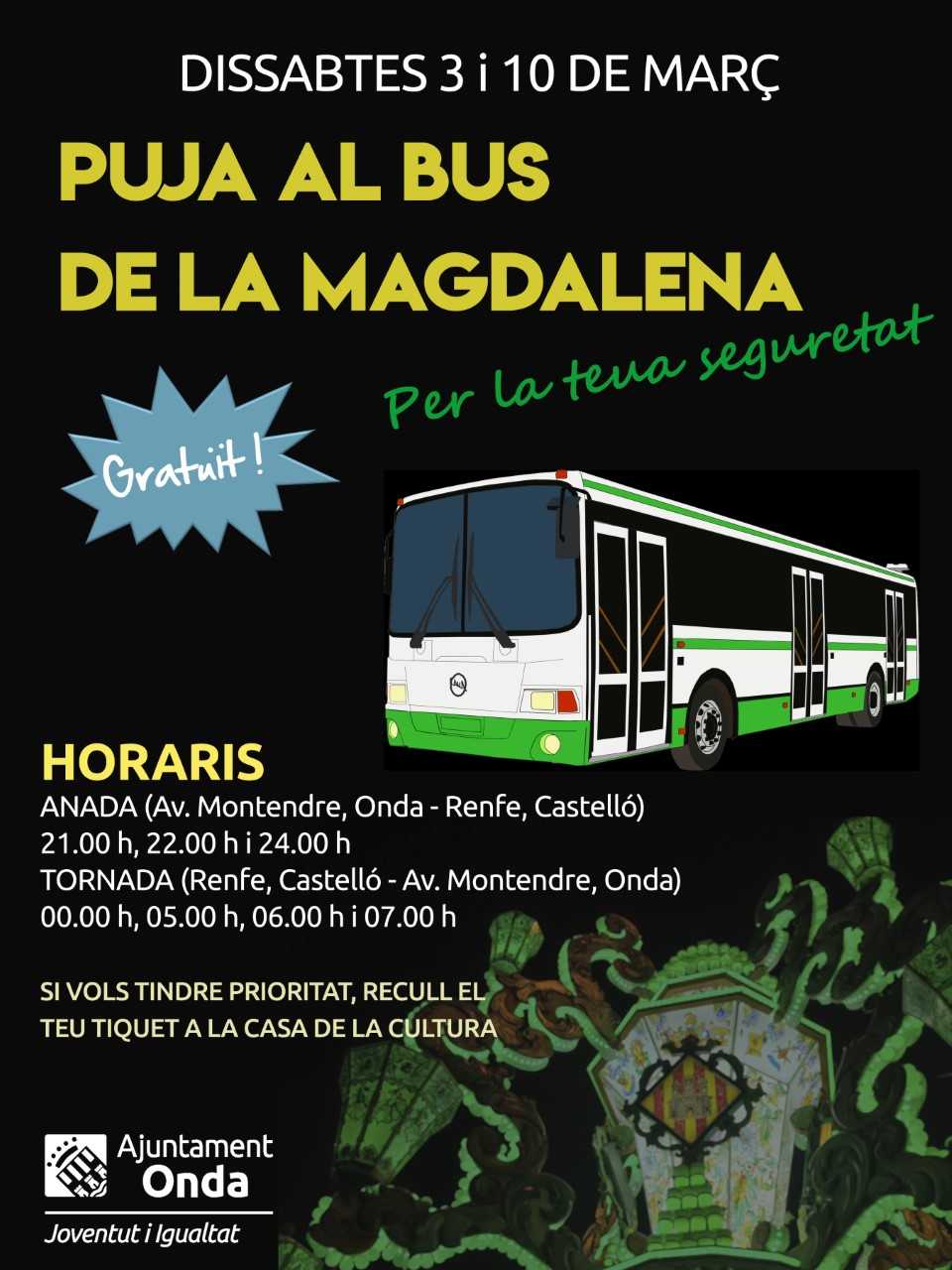 Onda ofrece un servicio de bus gratuito para ir a las Fiestas de la Magdalena 2018 Onda ofrece un servicio de bus gratuito para ir a las Fiestas de la Magdalena 2018