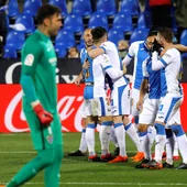 Los jugadores del Leganés celebran uno de los goles frente al Málaga Los jugadores del Leganés celebran uno de los goles frente al Málaga