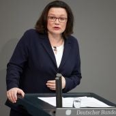 Andrea Nahles, presidenta del grupo parlamentario del Partido Socialdemócrata Alemán (SPD),