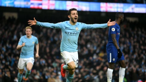 Bernardo Silva celebra un gol con el City
