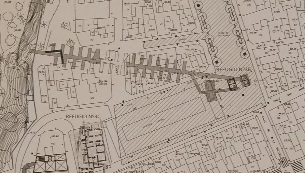 Plano de 1955 que dibuja el refugio de la Guerra Civil de la Plaza de Las Flores de Elche