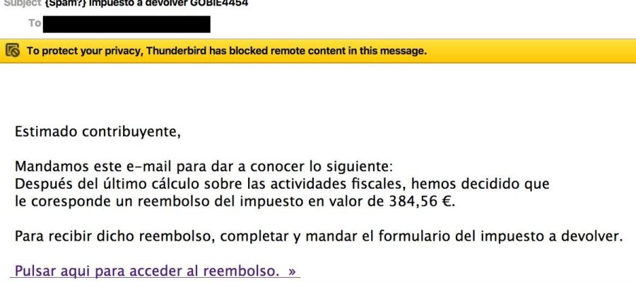 Imagen del correo electrónico del que ha advertido la Policía Nacional Imagen del correo electrónico del que ha advertido la Policía Nacional