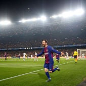 Messi celebra su primer gol contra el Chelsea