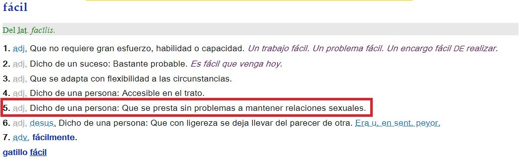 La RAE elimina la acepción "fácil" referida a la "mujer que se presta sin problemas a mantener relaciones sexuales" La RAE elimina la acepción "fácil" referida a la "mujer que se presta sin problemas a mantener relaciones sexuales"