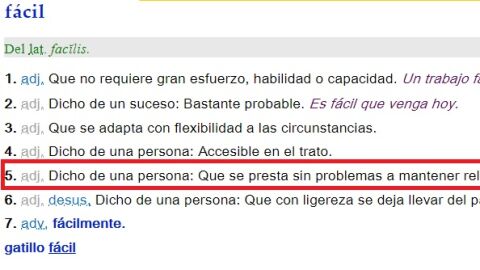 La RAE modifica la quinta acepci&oacute;n de la palabra 'f&aacute;cil'