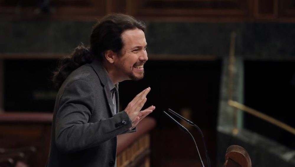 El líder de Podemos, Pablo Iglesias, durante su intervención en el pleno del Congreso