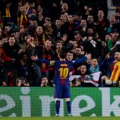Messi celebra su segundo gol al Chelsea