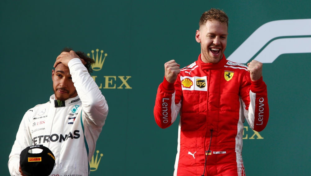 Vettel y Hamilton en el podio de Albert Park