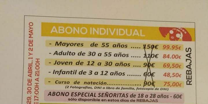 Denuncian la publicidad sexista de una piscina de Linares que oferta un "bono especial señoritas de 18 a 28 años" Denuncian la publicidad sexista de una piscina de Linares que oferta un "bono especial señoritas de 18 a 28 años"