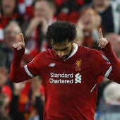 Salah celebra su segundo gol contra la Roma