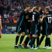 El Real Madrid celebra un gol ante el Bayern