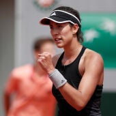 Muguruza celebra su victoria ante Ferro