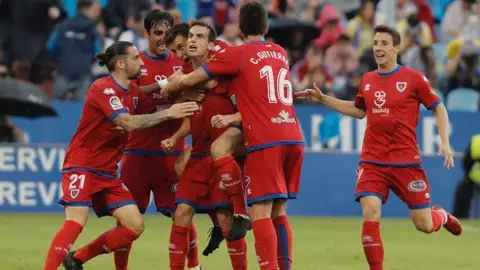 Los jugadores del Numancia celebran la victoria Los jugadores del Numancia celebran la victoria