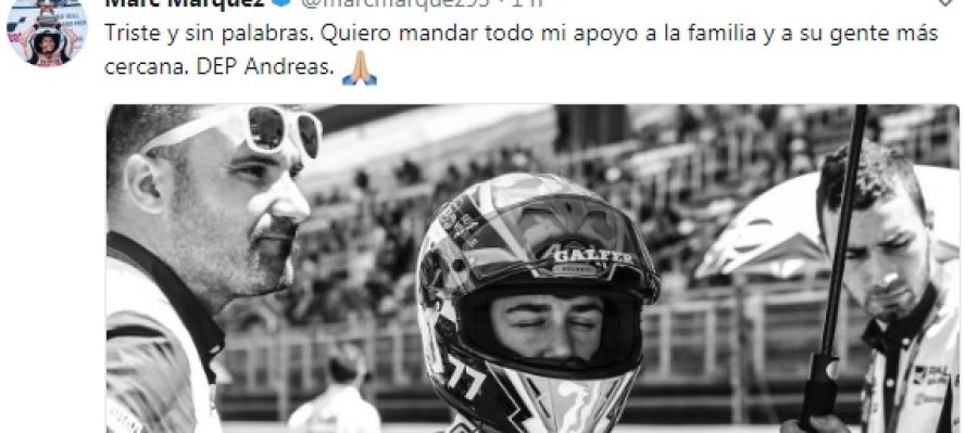 Tuit de Marc Márquez lamentado la muerte de Andreas Pérez Tuit de Marc Márquez lamentado la muerte de Andreas Pérez