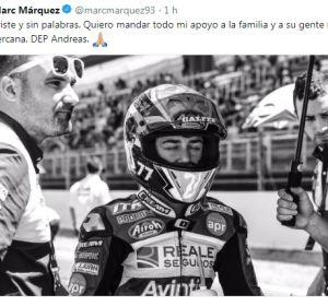 Tuit de Marc Márquez lamentado la muerte de Andreas Pérez Tuit de Marc Márquez lamentado la muerte de Andreas Pérez