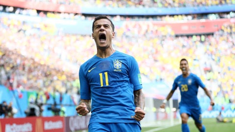 Coutinho celebra su gol con la selecci&oacute;n de Brasil