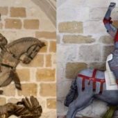 El antes y el después de la escultura de San Jorge en la iglesia de San Miguel de Estella