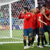 Isco celebra el gol ante Marruecos