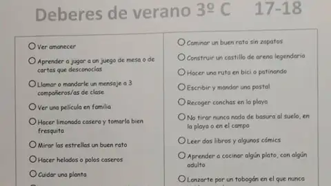 La lista de deberes para el verano La lista de deberes para el verano