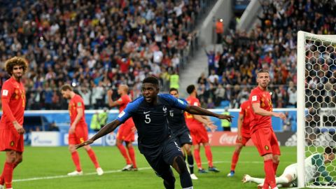 Umtiti celebra su gol ante B&eacute;lgica