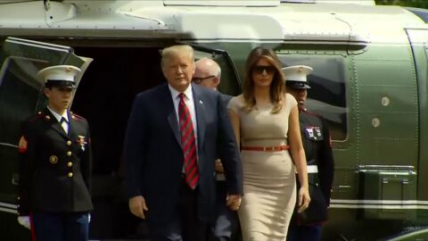 Trump llegando a Londres para iniciar su primera visita oficial