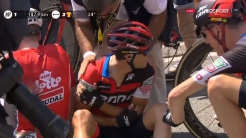 Richie Porte, en el momento de su retirada del Tour de Francia