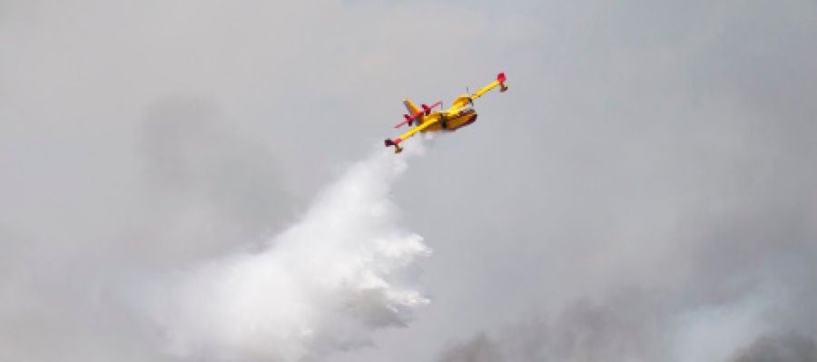 Un avión anfibio realiza labores de extinción del fuego Un avión anfibio realiza labores de extinción del fuego