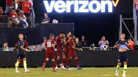 Mohamed Salah celebra su gol ante el Manchester City