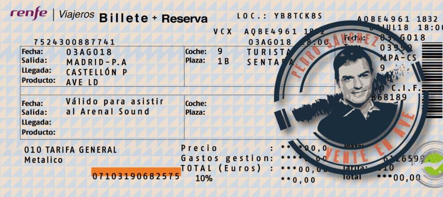 Billete de AVE de Nuevas Generaciones para Pedro Sánchez Billete de AVE de Nuevas Generaciones para Pedro Sánchez