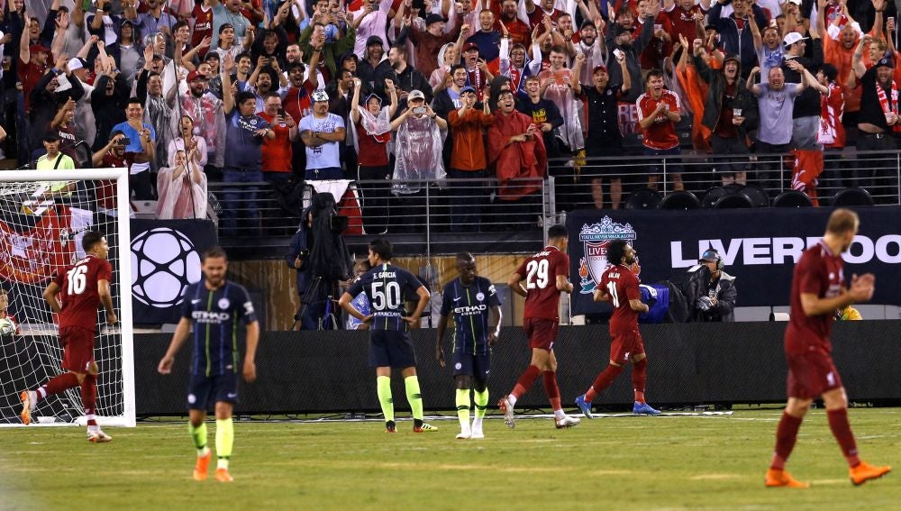 Salah celebra su gol ante el City