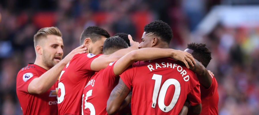 Los jugadores del Manchester United celebran un gol Los jugadores del Manchester United celebran un gol