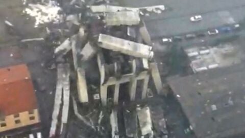 Vista a&eacute;rea del derrumbe de un viaducto en G&eacute;nova