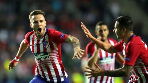 Sa&uacute;l celebra su gol con el Atl&eacute;tico de Madrid