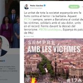 Tuit Pedro Sánchez por el aniversario de los atentados de Cataluña