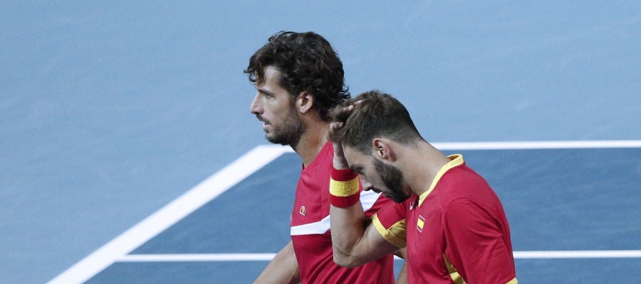 Feliciano López y Marcel Granollers, durante el partido de dobles Feliciano López y Marcel Granollers, durante el partido de dobles