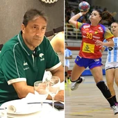 Luis Casimiro, de Unicaja, y Sole López, con España Luis Casimiro, de Unicaja, y Sole López, con España