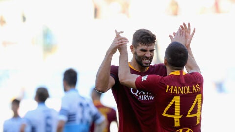 La Roma celebra un gol ante la Lazio