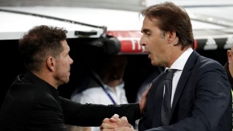 Lopetegui y Simeone se saludan antes del derbi