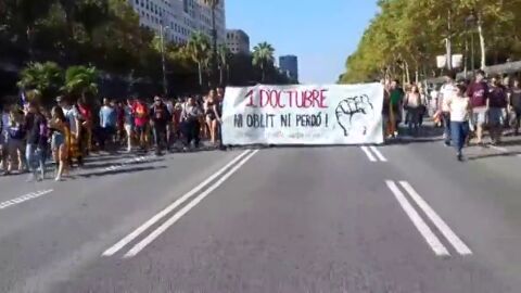 Decenas de estudiantes cortan la avenida Diagonal de Barcelona